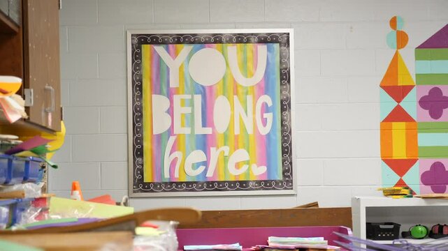 Inspirational classroom decor in bright colors