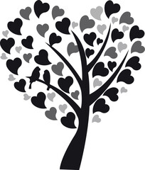 Heart Tree with Birds, Minimalist Love Tree Clipart for Elegant Romantic Designs