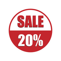 SALE 20% vector, round shape 20% discount sales tag vector, 20% discount online banner sales tag