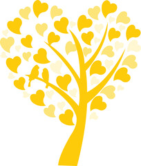Obraz premium Yellow Heart Tree Clipart, Romantic Tree with Heart Leaves and Birds