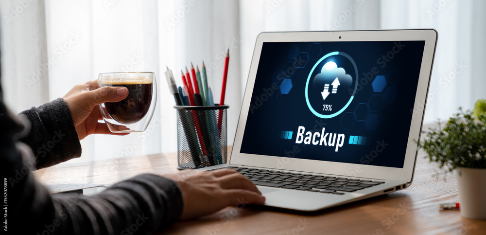Poster backup storage data internet technology business concept. database storage cloud technology file dat