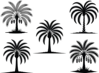 Fototapeta premium Palm Tree Silhouette Set, Tropical Vector Icons for Beach and Nature Designs.