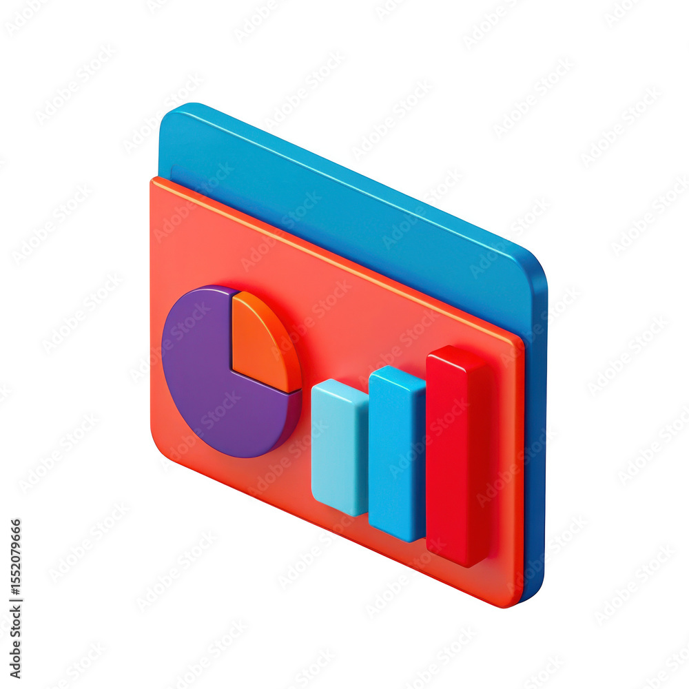 Poster 3d colorful financial dashboard with pie chart and bar graphs isolated on transparent background