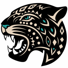 Aztec Jaguar Head Geometric Tribal Design