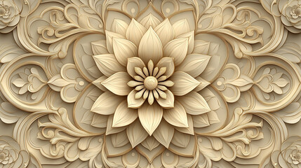 3D floral carving, ornate background, wall decor
