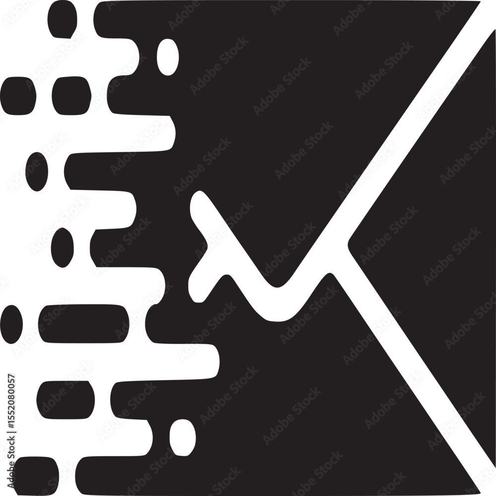 Poster black envelope icon with pixelated effect on the left side against a white background