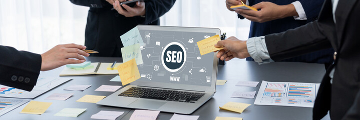SEO search engine optimization for brisk e-commerce and online retail business showing on computer...