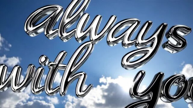 Floating chrome text message &ldquo;Always with You&rdquo; in peaceful blue sky with soft dreamy clouds