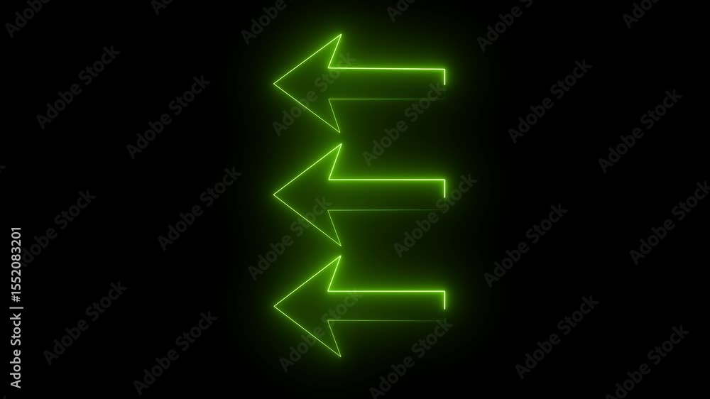 Poster glowing neon arrow icon animation on black background. neon arrow showing the direction. 4k animatio
