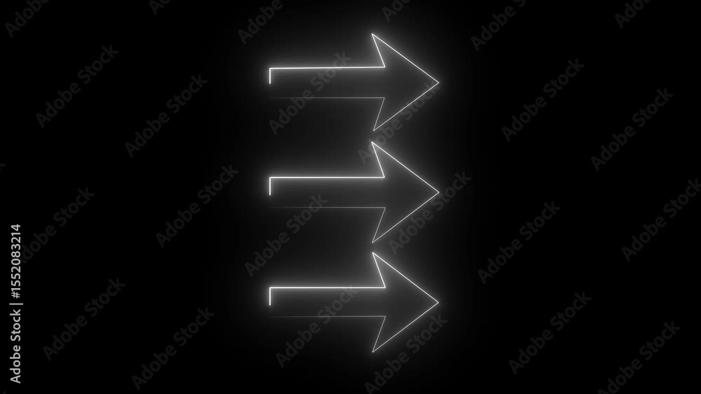 Poster glowing neon arrow icon animation on black background. neon arrow showing the direction. 4k animatio