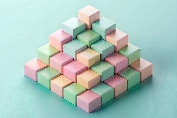Obraz premium A pastel pyramid of colorful cubes on a light green background