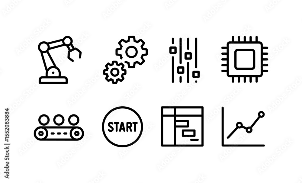Aufkleber industrial automation and technology icons including robotics and analytics