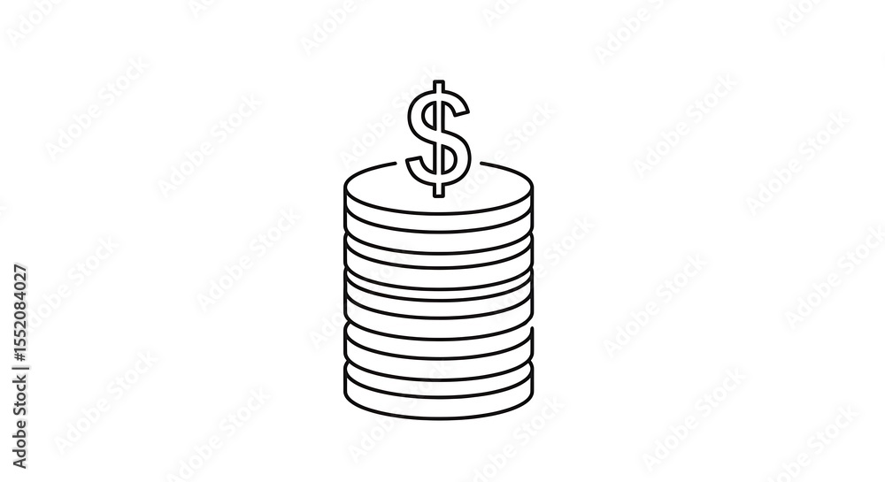 Poster stack of coins with currency symbol minimalist line art