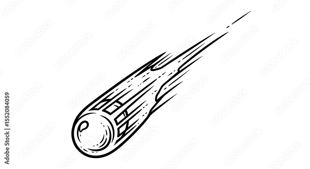 Poster drawing of a shooting star or comet with tail trailing behind