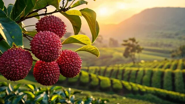lychee on branch in assam tea gardens india video