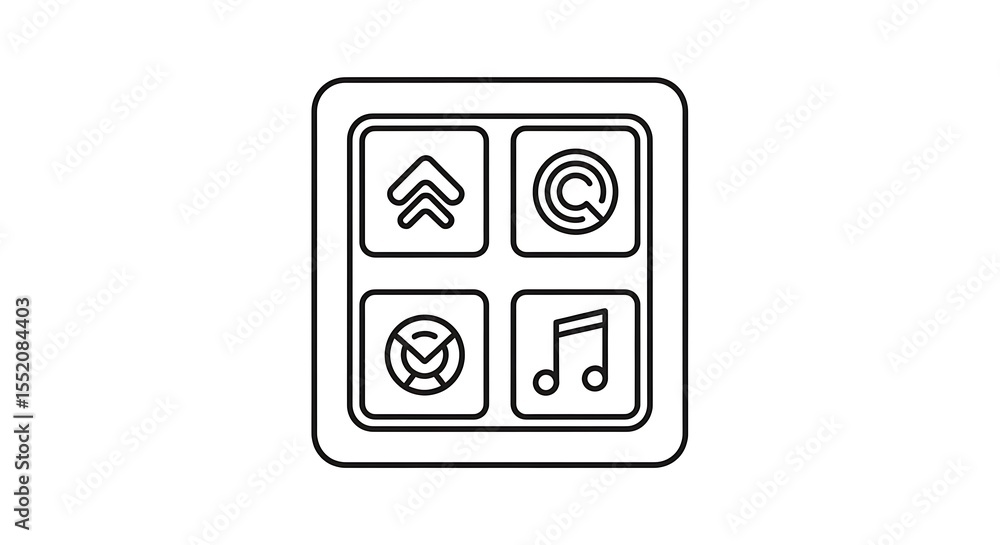 Poster device control panel interface with arrow music and email icons
