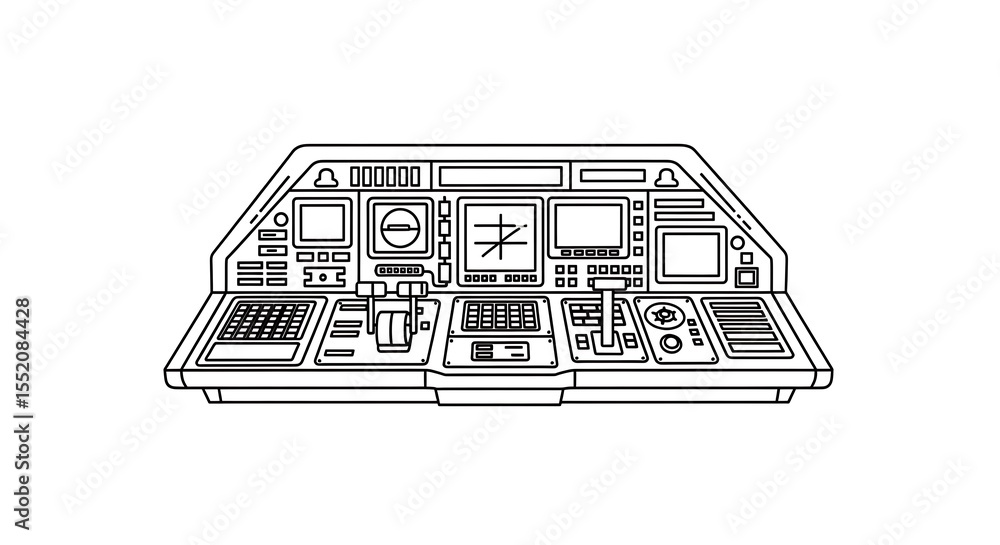 Poster drawing of control panel with various buttons and screens