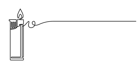 Continuous line drawing. Lighter. Black isolated on white background. Hand drawn vector illustration, Continuous Drawing Of Lighter. One Line Of Lighter. Lighter Continuous Line Art. Editable Outline.