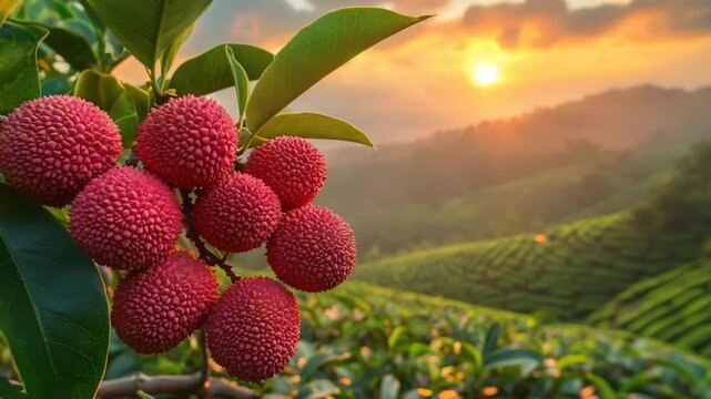 lychee on branch in assam tea gardens indian fruit video