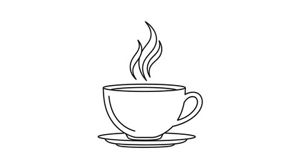 Steaming Cup Icon Hot Drink on Saucer Minimalist Outline