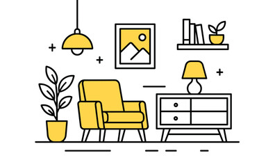 Minimalist living room with yellow armchair and modern decor elements