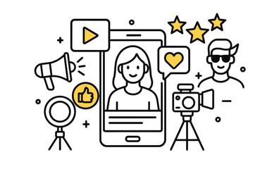 Social media influencer concept with smartphone and digital icons