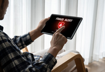 Cyber security software show alert of cyber attack for protection snugly. Danger from virus,...