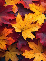 Fototapeta premium Top View of Yellow, Orange and Red Maple Leaves in Autumn