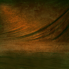 Dark green and copper textured background with dramatic lighting, fabric draped effect, and vintage grunge surface. Ideal for photography backdrops, digital art, stage designs, and creative projects.