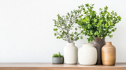 Fototapeta premium Collection of decorative plants various pots, showcasing greenery and natural beauty modern setting. arrangement adds fresh touch to interior
