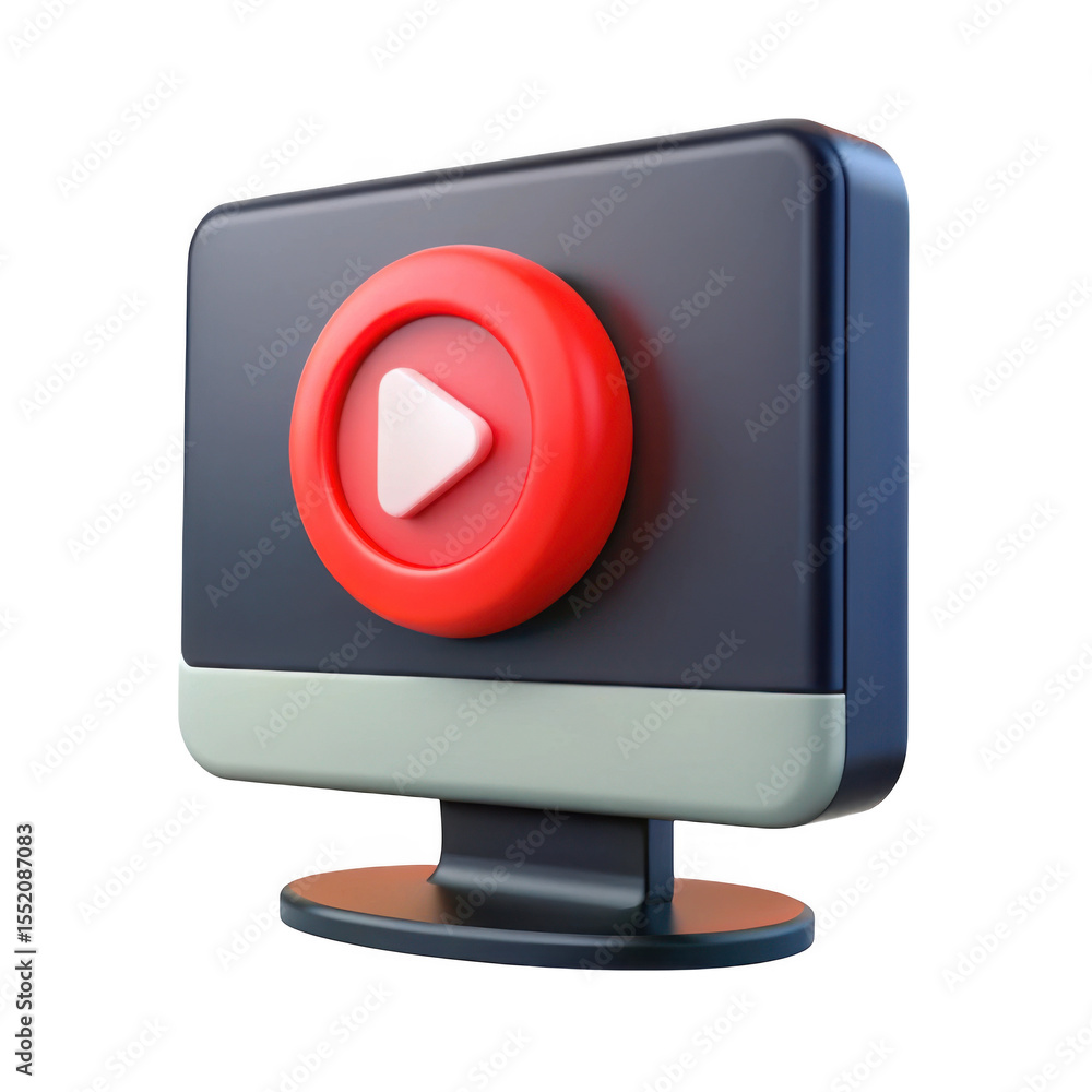 Poster 3d play button on monitor isolated on transparent background