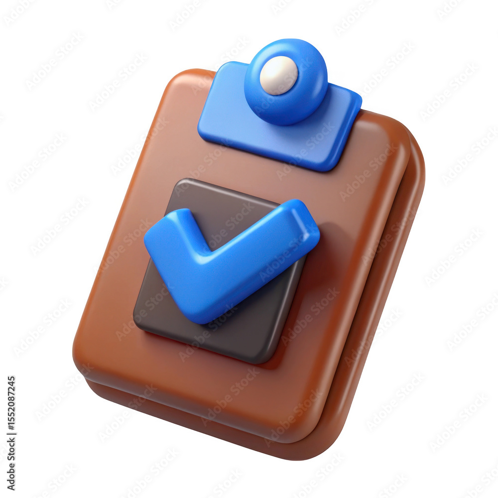 Poster 3d clipboard with checkmark isolated on transparent background