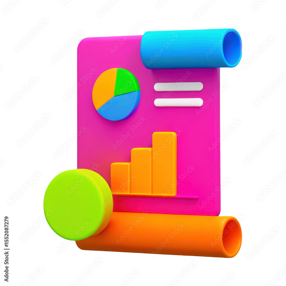 Poster 3d financial report and analytics icon isolated on transparent background
