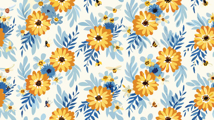 Repeating Arched Wreaths Of Marigold Blooms - Seamless Animal Print Vector