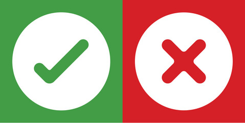 Obraz premium Green check mark and red cross mark icon