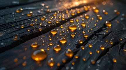 "Water Droplets on Rustic Wood Macro Photography – Natural Texture & Calm Vibes"