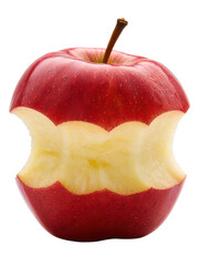 Red apple with bite marks showing yellow flesh and brown stem bitten apple fruit