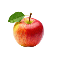 Red apple with green leaf and stem on fruit food