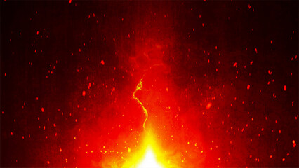 Intense fiery flames with sparks against a dark grunge background, showcasing vibrant red and orange hues. Vector illustration.