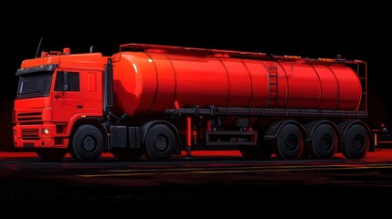 Striking Red Tanker Truck Silhouette Against a Dramatic Black Background