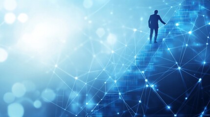 Climbing to success a business growth journey on a digital staircase in a futuristic environment