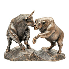 Fototapeta premium statue of a fight between bull and bear market investor concept, Sculpture of a bull and bear engaged in battle, isolated on transparent background