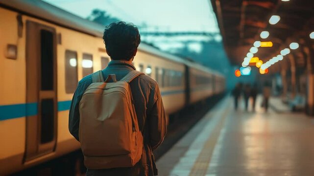 Indian man waiting for train at railway station