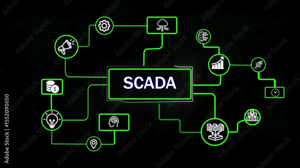 Poster system supervisory control and data acquisition technology scada concept. business, modern technolog