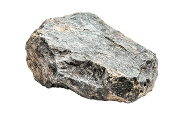 Obraz premium Natural grey granite rock with rough texture, solid mountain stone boulder isolated on white background, heavy mineral geological specimen for landscaping and construction design