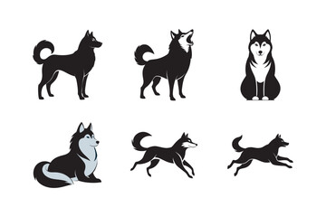 Siberian Husky Silhouette Bundle Six Positions