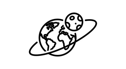 Depicting Globe with Orbiting Satellite in Simple Line Art