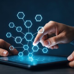 Futuristic Technology Concept with Hands Interacting with Digital Interface and Abstract Data Patterns