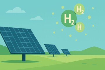 Solar Panels with Hydrogen Molecules Illustrating Renewable Energy and Green Technology Concepts