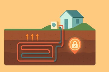 Geothermal Heating System Illustration for Home Energy Efficiency and Sustainability Concepts